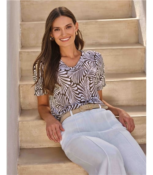 Linen Short Sleeve V Neck T-Shirt