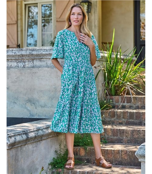 Notch Neck Fluted Sleeve Dress