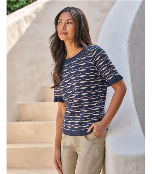 Cotton Blend Wavy Stripe Top