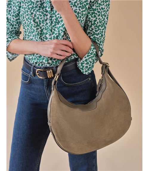 Suede Handbag With Soft Leather Trim