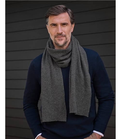 Mens Pure Cashmere Ribbed Scarf