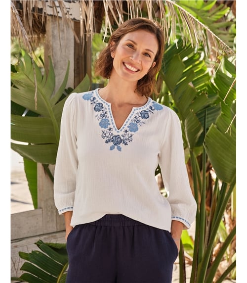 Embroidered Cheesecloth Top
