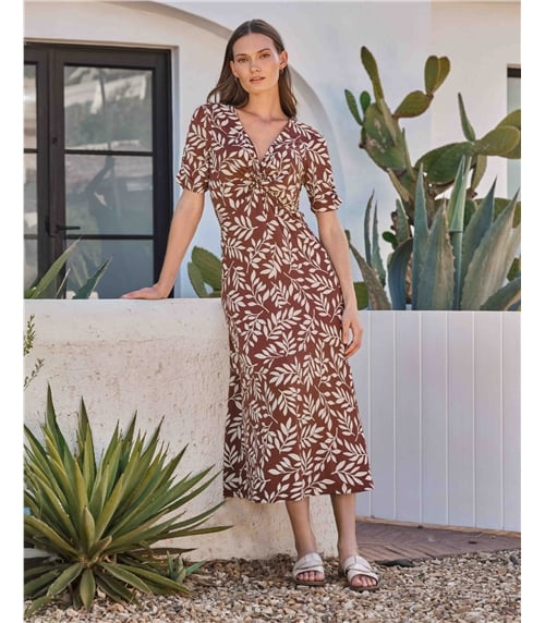 Leaf Print Jersey Dress