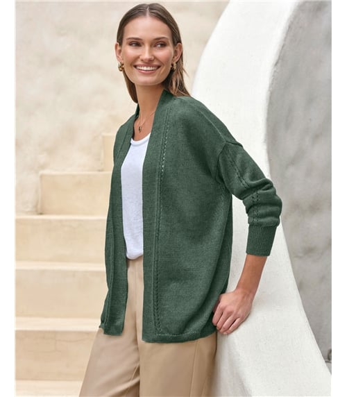 Long Line Linen Edge To Edge Cardigan