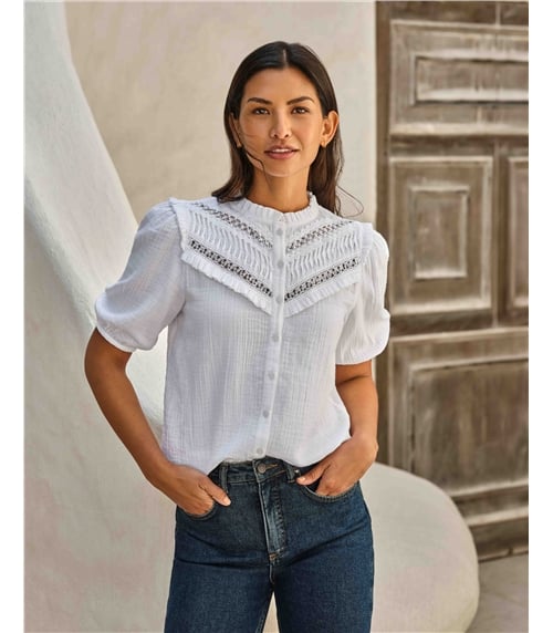 Lace Trim Double Cloth Blouse