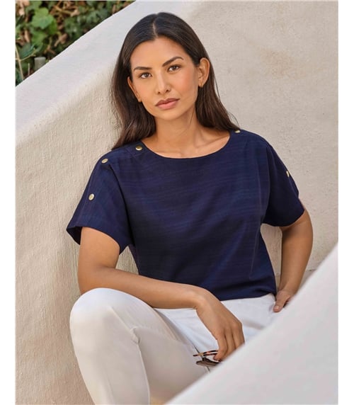Button Shoulder Textured Tee