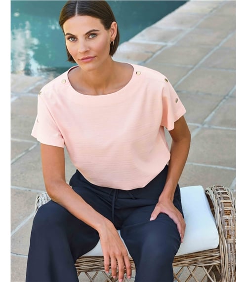 Button Shoulder Textured Tee