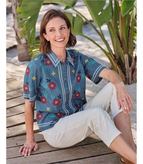 Chemise brodée au point de croix - Femmes - 100 % coton