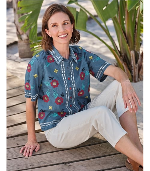 Chemise brodée au point de croix - Femmes - 100 % coton