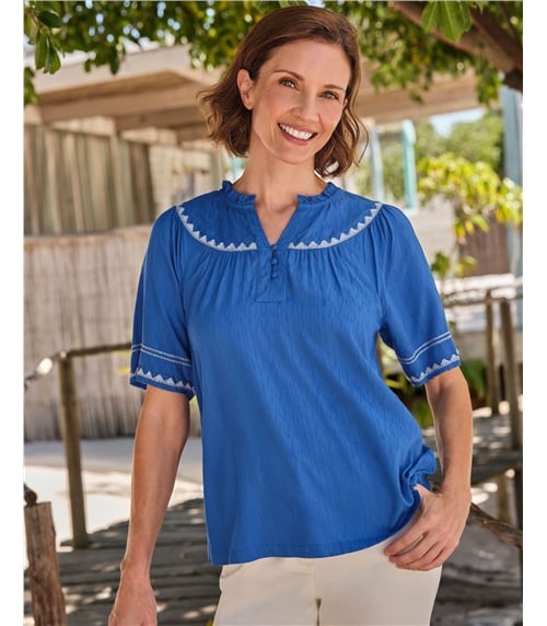 Blouse souple brodée de festons - Femme - 100 % viscose