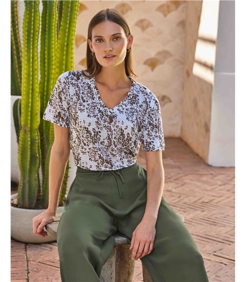 Linen Short Sleeve V Neck T-Shirt