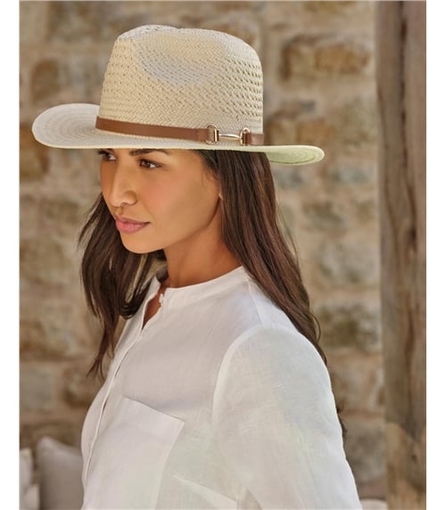 Leather Trimmed Classic Straw Hat