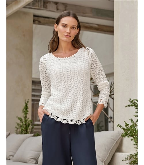 Crochet Lacy Trim Sweater