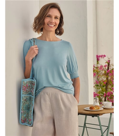 Short Sleeve Shirred Cuff Top