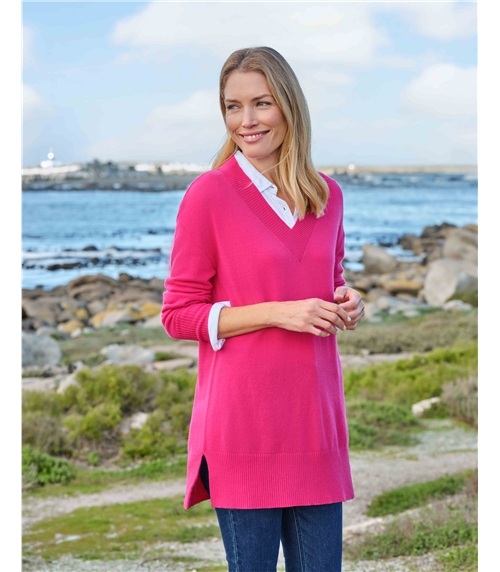 Cashmere Merino Deep V Neck Tunic