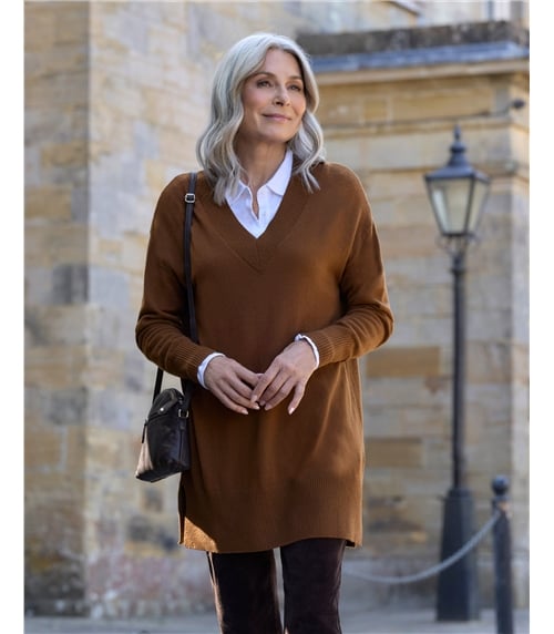 Cashmere Merino Deep V Neck Tunic