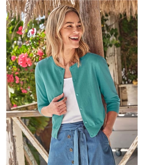 Silk and Cotton 3/4 Sleeve Crop Cardigan