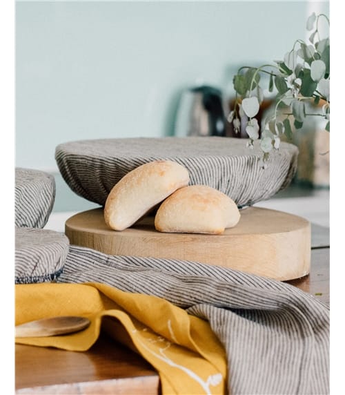 Striped Reusable Linen Large Bowl Cover