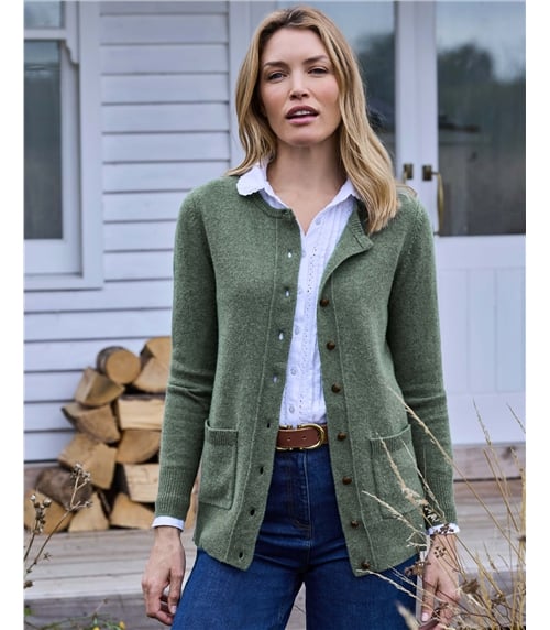 Lambswool Ladies Crew Neck Cardigan