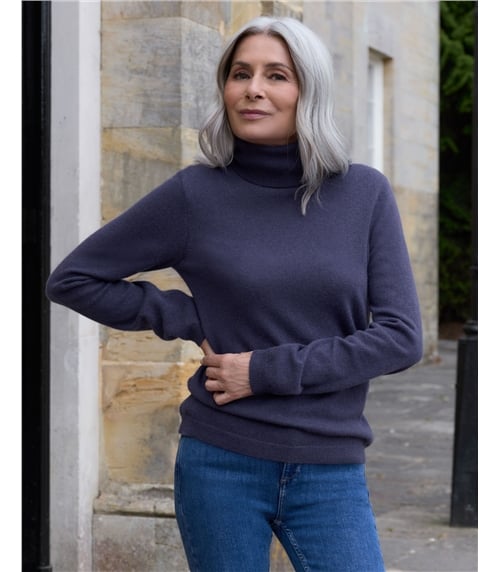 Cashmere and Merino Fitted Polo Neck Knitted Jumper