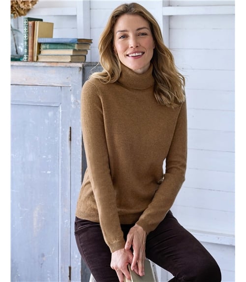 Cashmere and Merino Fitted Polo Neck Knitted Jumper