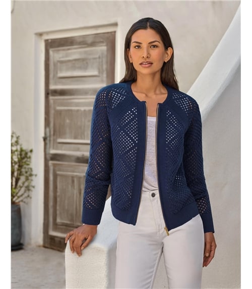 Cotton Mesh Zip Cardigan