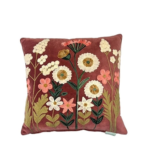 Floral Embroidered Square Cushion