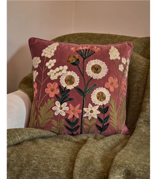 Floral Embroidered Square Cushion
