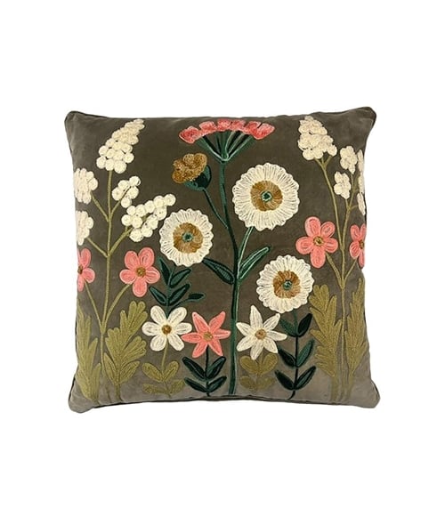 Floral Embroidered Square Cushion