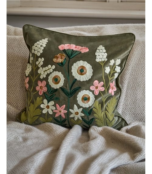 Floral Embroidered Square Cushion