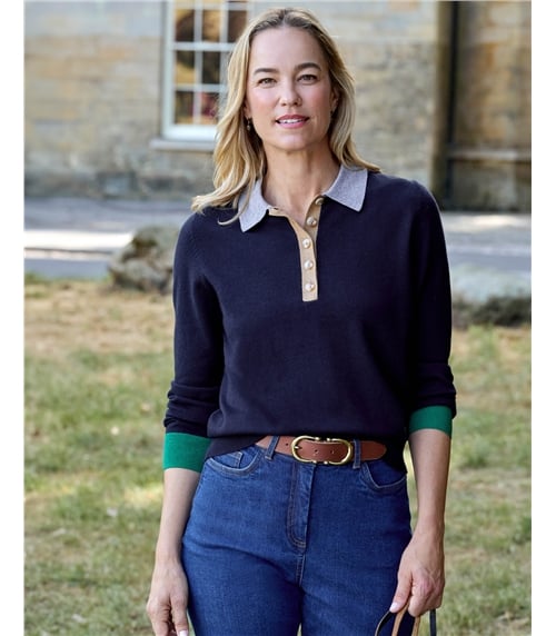Colour Block Button Polo Jumper