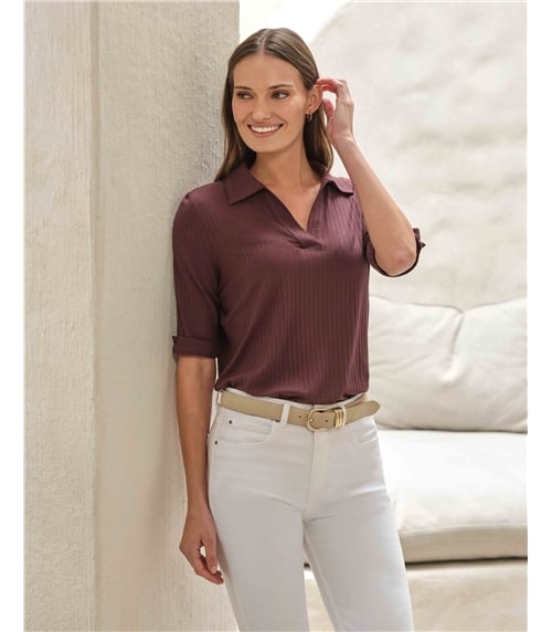 Ribbed Jersey Relaxed Polo Top