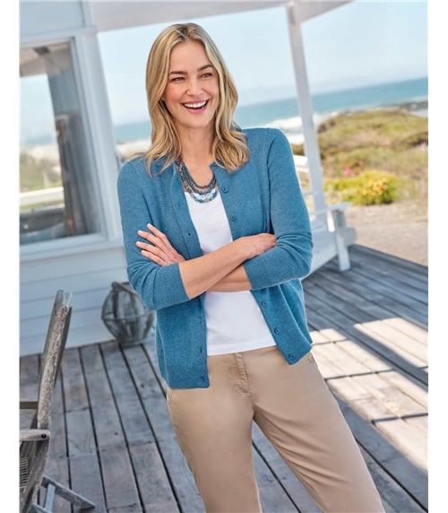 Strickjacke mit Rundhalsausschnitt aus Merino- und Kaschmirwolle für Damen