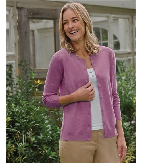 Strickjacke mit Rundhalsausschnitt aus Merino- und Kaschmirwolle für Damen