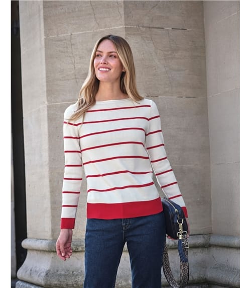 Cotton Wool Striped Boat Neck Sweater