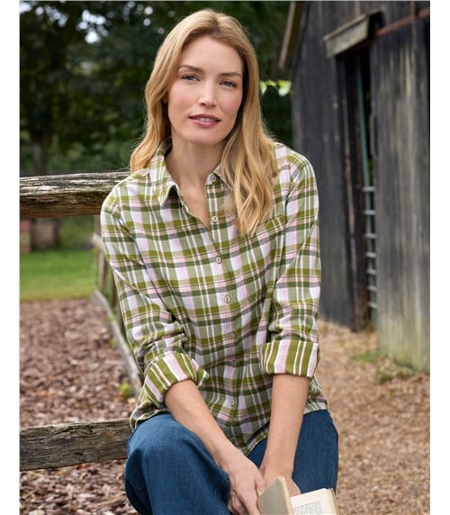 Chemise à carreaux en coton brossé à manches longues