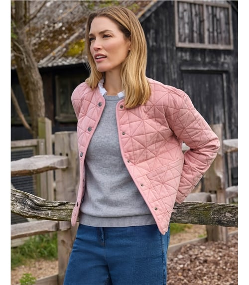 Collarless Quilted Jacket