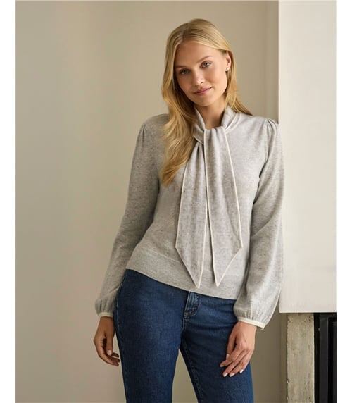 Cashmere Blend Tie Neck Sweater