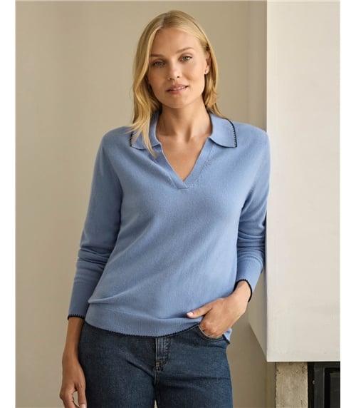 Blanket Stitch Polo Sweater