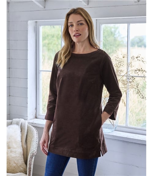 Boat Neck Button Detail Cord Tunic
