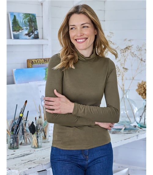 Jersey Slim Polo Neck Top
