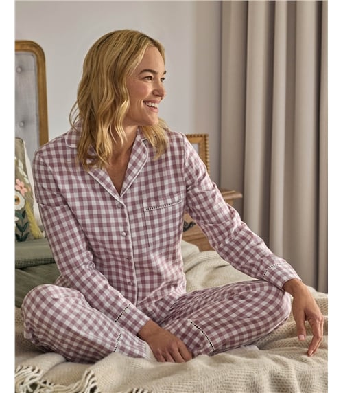 Woven Revere Collar Long Sleeve PJ Top