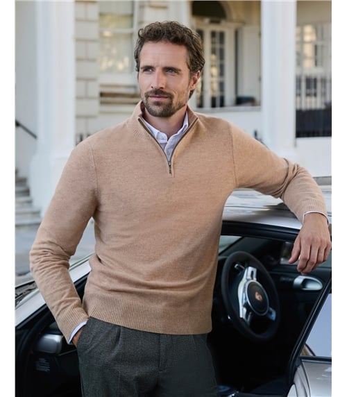 Mens Cashmere Zip Neck Sweater
