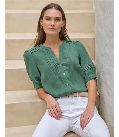 Linen Pintuck Blouse