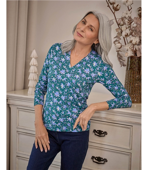 Jersey High V Neck Top