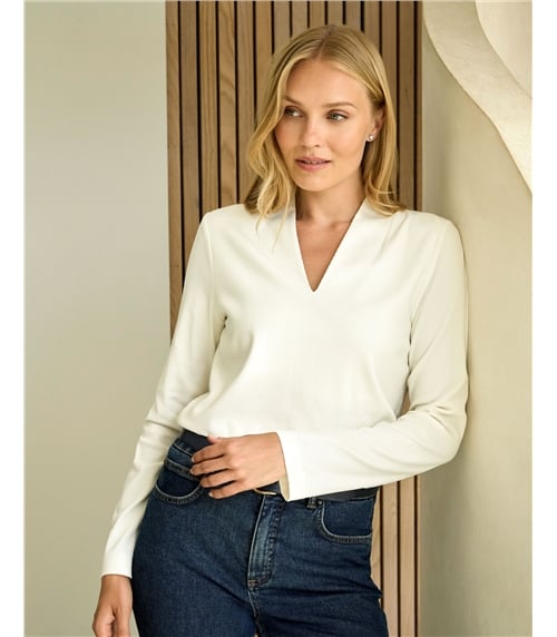 Fine Jersey Rib V Neck Top