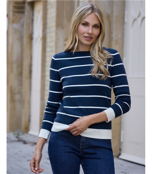 Cotton Wool Striped Boat Neck Jumper