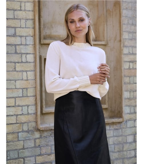 Wool Cashmere Pearl Trim Sweater
