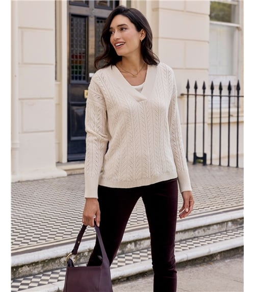 Cashmere V Neck Cable Sweater