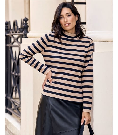 Jersey Button Cuff Turtle Neck